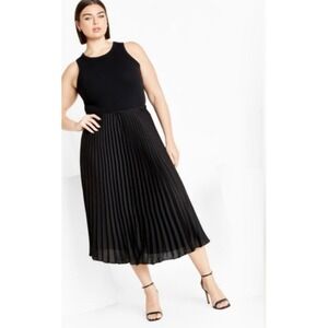 City Chic Black Pleated Midi Skirt Elastic Waist Plus Sz L 18/20 Boho Whimsigoth